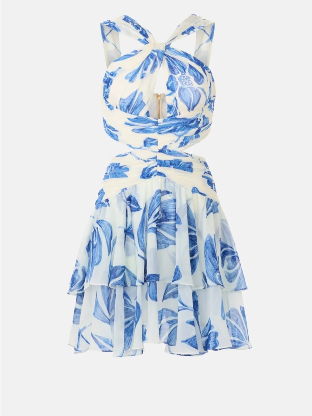 PatBO White and Blue Floral Cutout halter Mini Dress XS 0 - Picture 5 of 8